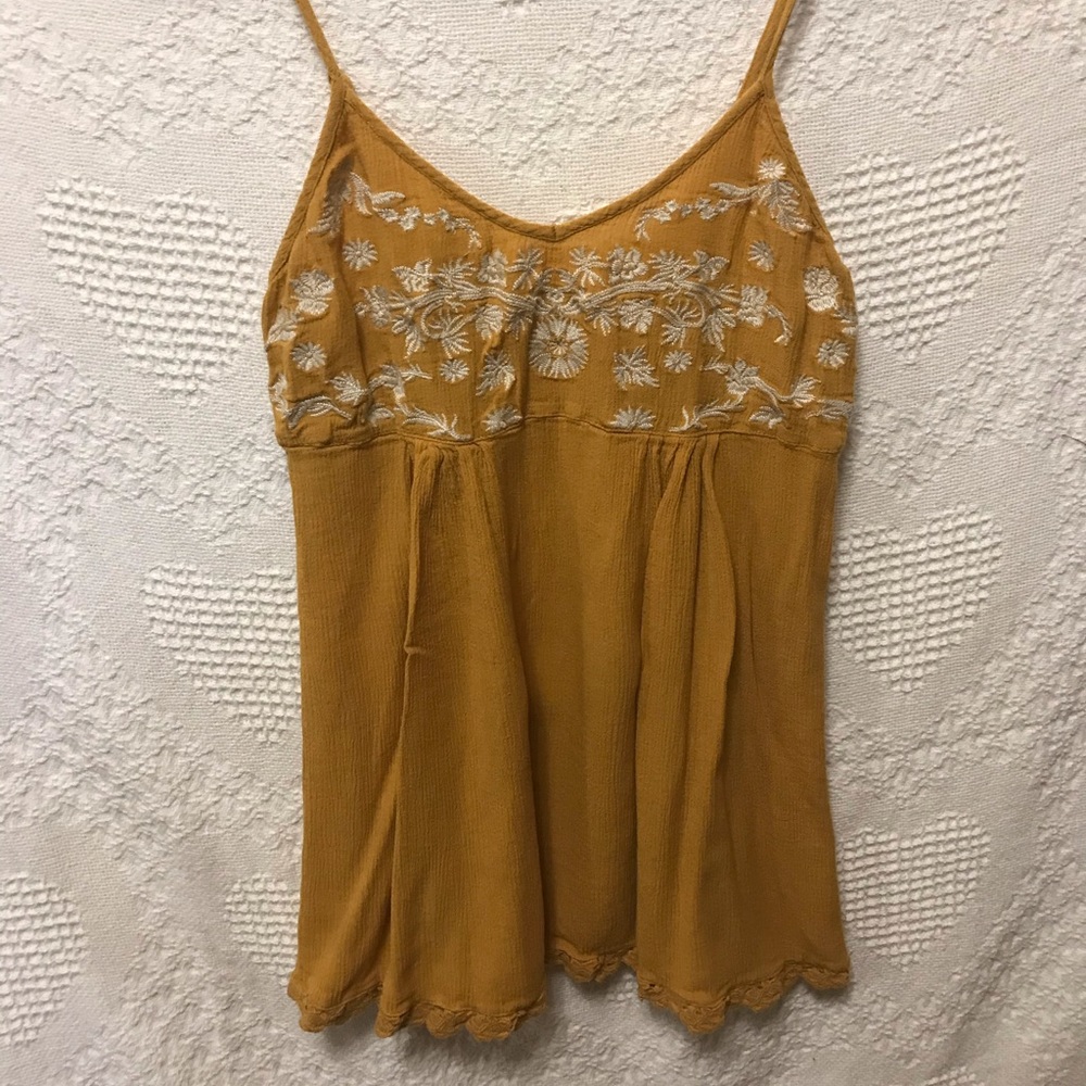 ⭐️4/$25 Mustard Camisole w/White Embroidery